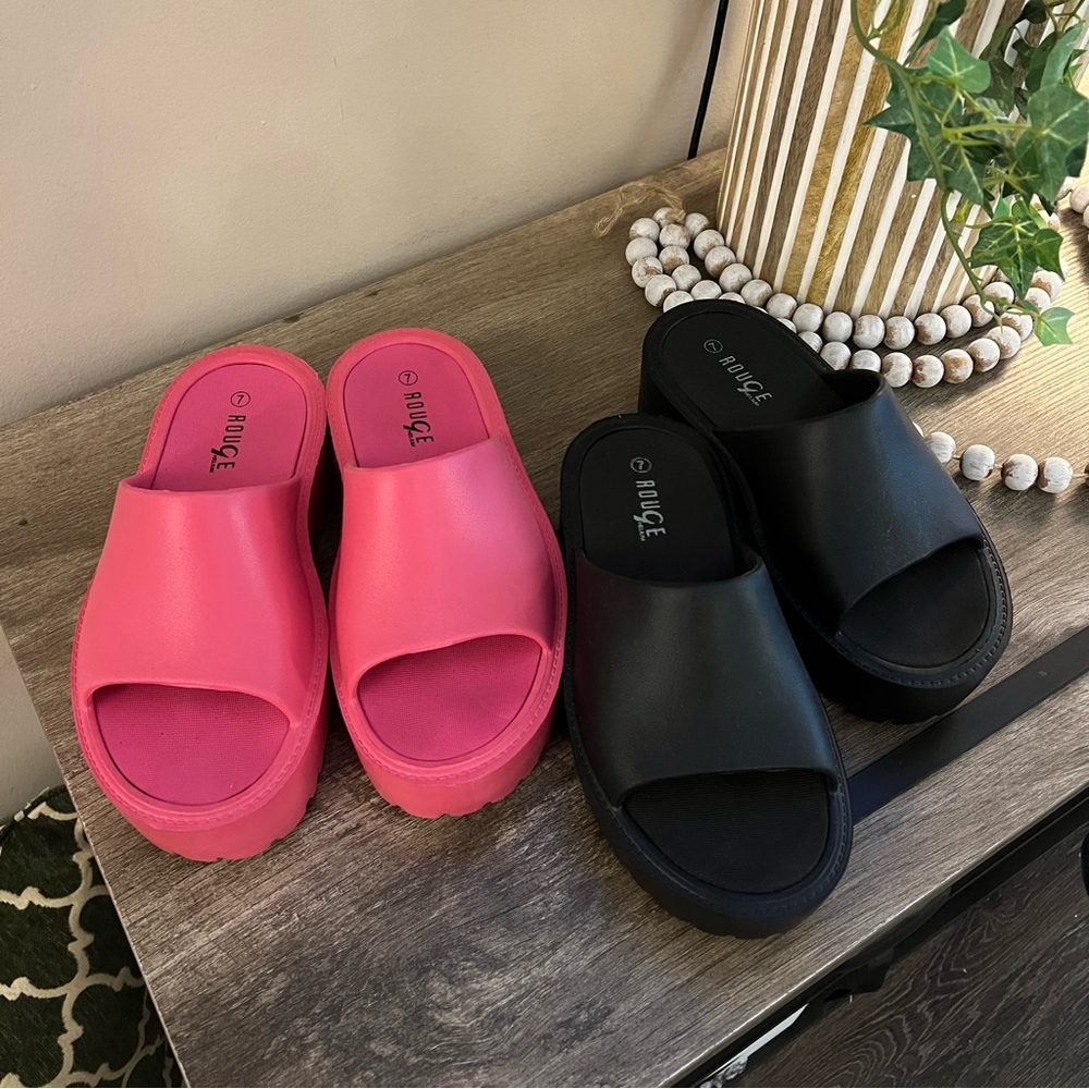 Pink and Black Women's Rouge Slide Sandals with Platform